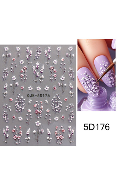 Choice1 QJK-5D176 1pcs 5D Embossed Purple Flowers Nail Art Stickers Cherry Pe...