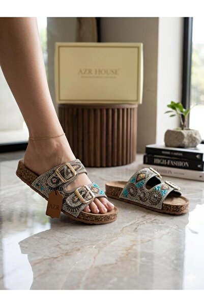 AZR New Season Stone and Bead Detailed Orthopedic Slippers