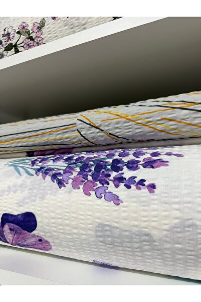MATERIAL creponat pentru lenjerie de pat la metru, 240 cm – Lavandă și flutur...