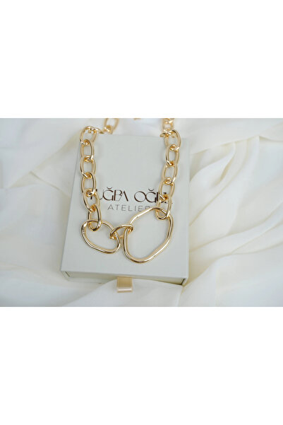 ATELİER TUĞBA Kol346 Gold Thick Chain Necklace with Ring Detail