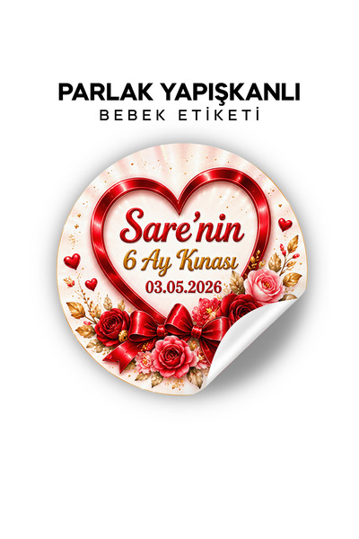 6 Ay Kınası - Bebek Kınası - Kişiye Özel Bebek Mevlit Yeni Doğan Etiketi Yuvarlak (YAPIŞKANLI - 70 ADET)