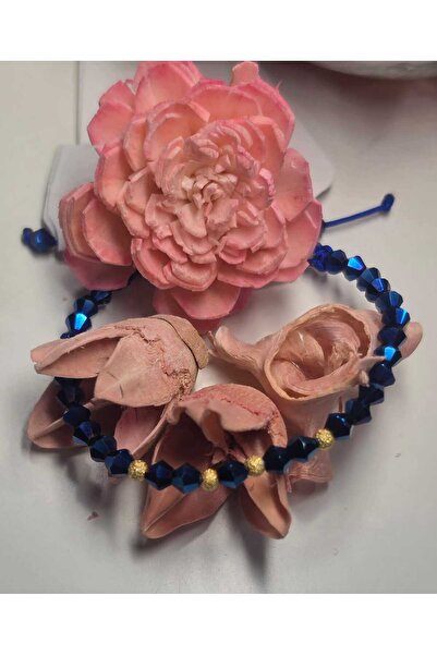 Handmade bratara reglabila cu cristale albastre si margele din argint aurite