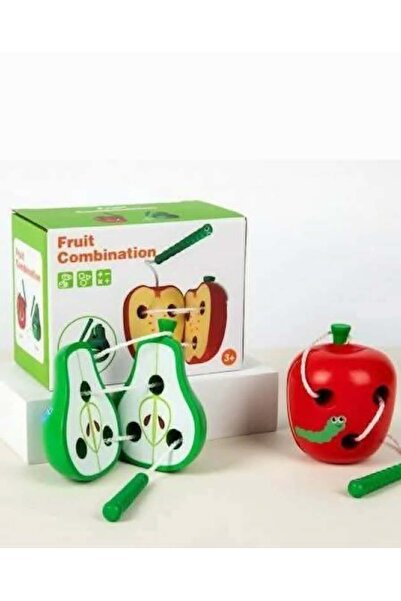 OEM Set 2 fructe - mar si pară cu omizi, din lemn