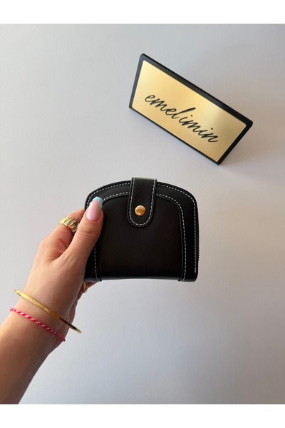 emelimin Black Zippered Snap Fastener Mini Women's Wallet with Card Holder an...