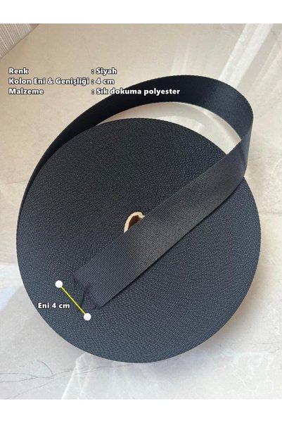 NGA's 10 metre Eni 4 cm Siyah Sık Dokuma Polyester Şerit Kolon Sap Askı Kordon