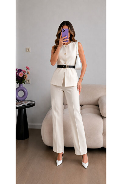 Ekim Store Set vestă, pantaloni și blazer cu centură și accesorii metalice