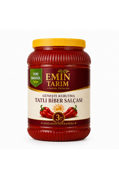 EMİN TATLI BİBER SALÇASI GÜNEŞTE KURUTMA 3 KG YENİ MAHSÜL
