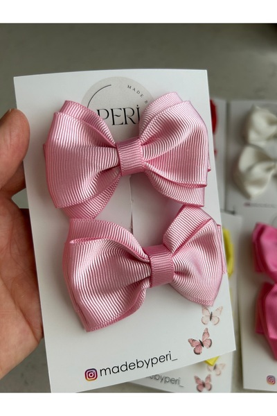 MADE BY PERİ Set of 2 Grosgrain Ribbon Bow Hair Clips for Girls, Baby Girls, ...