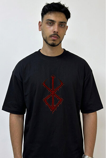 Anetos Berserk Brand_5 Design Printed Oversize Black T-Shirt