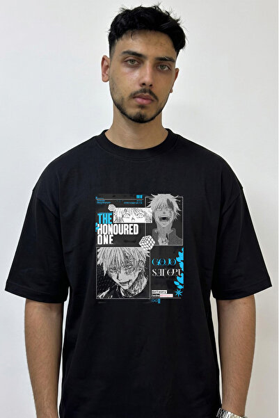 Anetos Gojo Satoru_13 Design Printed Oversize Black T-Shirt