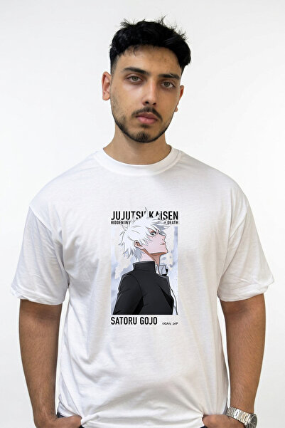 Anetos Satoru Gojo_1 Design Printed Oversize White T-Shirt