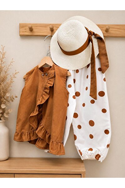 bohemiankids baby wear Poklon set šešira za devojčice u boji bež sa točkicama