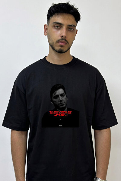 Anetos Michael Corleone Design Printed Oversize Black T-Shirt