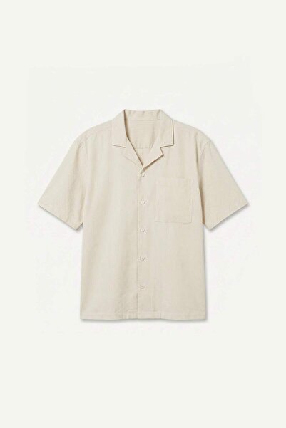 DeFacto Boxy Fit Apaş Collar Cotton Short Sleeve Ecru Shirt H7657Ax26Hs