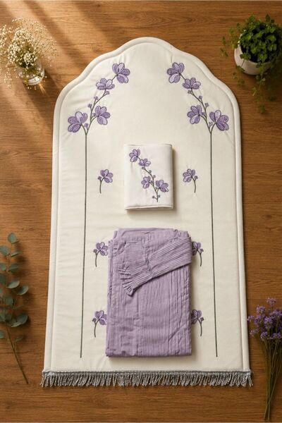 BIET ALMAFROSHAT Royal Padded Prayer Rug Set of 3 Pieces: 1 Embroidered Padde...