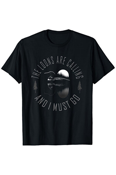 NOURAM Suitable Black Casual T-Shirt - "THE LOONS ARE CALLING" Loon & Lake Gr...