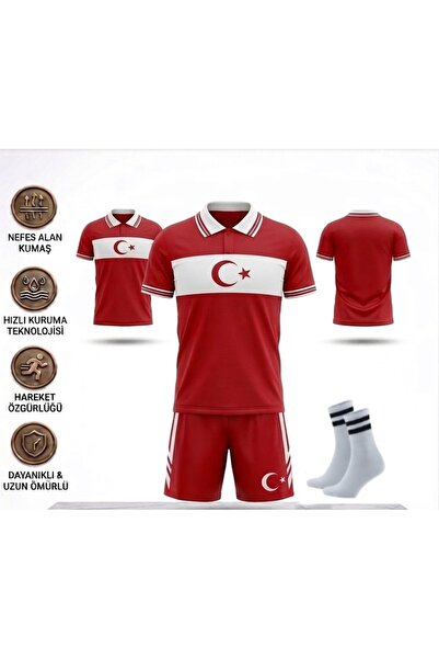 yenteks Türkiye 2026 (y03) Polo Yaka Kırmızı Özel Tasarım Çocuk Forması Çorap...