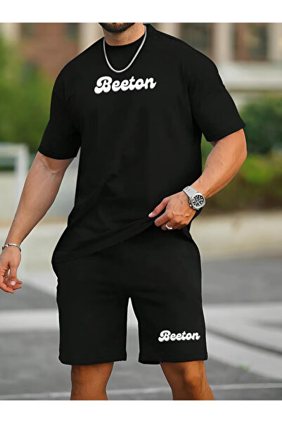ship master Men's Cotton Beeton Text Printed T-Shirt Shorts Set Crew Neck Cas...