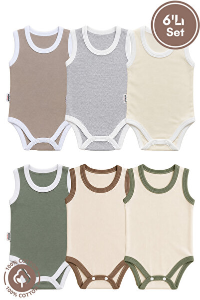 Miniel Unisex Baby 100% Cotton Piping Detailed 0-12 Months 6-Piece Sleeveless...