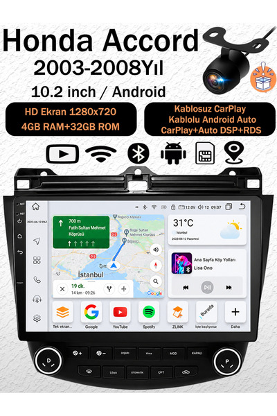 coni Honda Accord 2003-2008 Uyumlu Android Navigasyon Multimedya Tesla Ekran ...