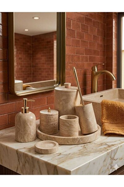 GenelTedarik Travertine 7 Piece Bathroom Set 100% Natural