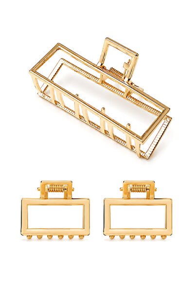 SHAKA Gold Shk2009 Gold Metal Rectangular Hairpin 3-Piece Hair Clip