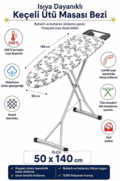 Zeria Home Ütü Masası Kılıfı (50*140 cm Ütü Masası Bezi Keçeli Lastikli