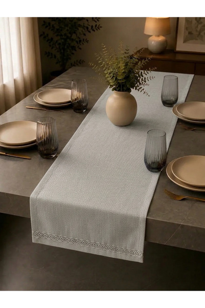 Econice Linen Etamin Fabric, Gray Square End Runner