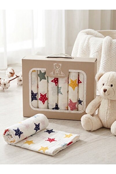 HSCO 100% Natural Cotton Mix Pattern 7-Piece Muslin Diaper Set - Multi-Purpos...