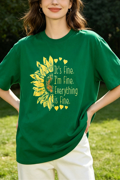 Fleck تي شيرت نسائي مطبوع عليه Sunflower Its Fine Im Fine Everything Is Fine،...