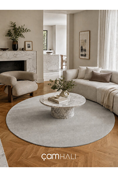 Eko Halı ZEN 01 GREY DAİRE Hav Toz Vermez Yumuşak Dokulu Salon Halısı Oturma ...