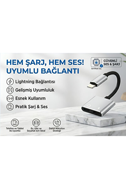 VDT STORE iPhone Lightning Şarj ve Kulaklık Adaptörü Çift Lightning Dönüştürü...