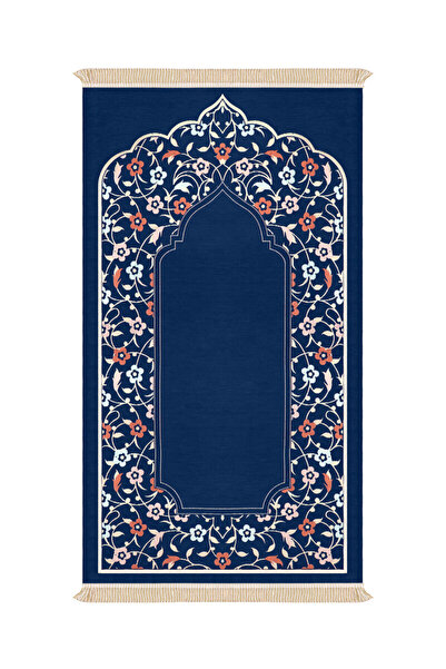 Bursa İpek Navy Blue Soft Pattern Embossed Special Woven Prayer Rug