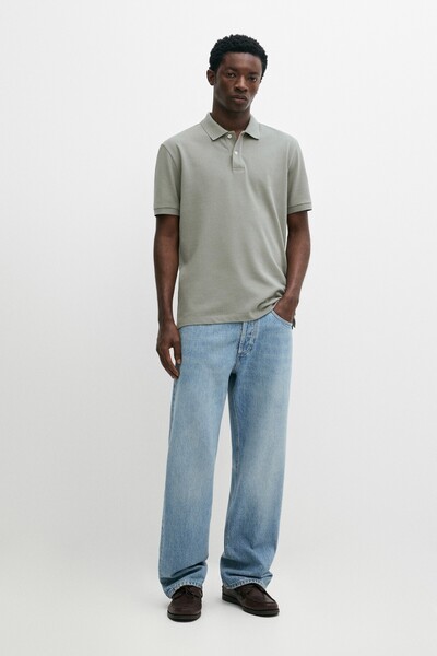 Massimo Dutti Mikro dokulu pamuklu polo yaka t-shirt