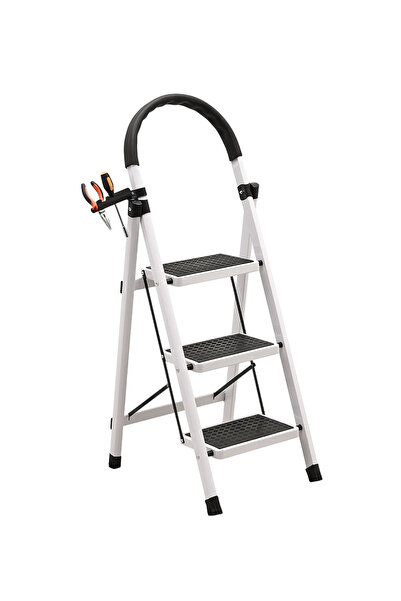 Lawazim Pro7 3-Step Aluminum Folding Ladder 120cm with Tool Holder 120kg Load...