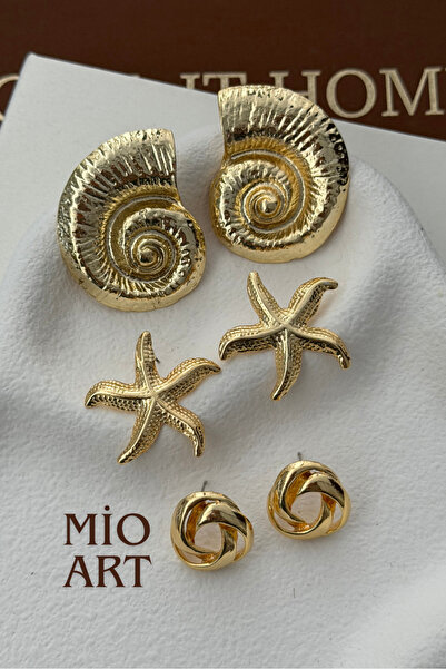 MioArt 3'lü Salyangoz Model Küpe Seti
