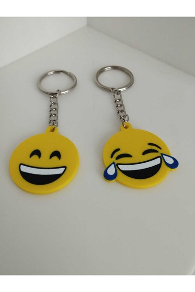 3D Layshop Set of 2 Smiling Face and Laughing Emoji Keychains - Couple and Kanka Combination 3D Bag Ornament (4.2 cm)