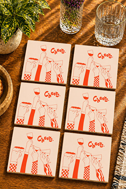 JHAAR Cheers - Let's Toast - Cocktail Design Modern Set of 6 Coasters - Uv Pr...