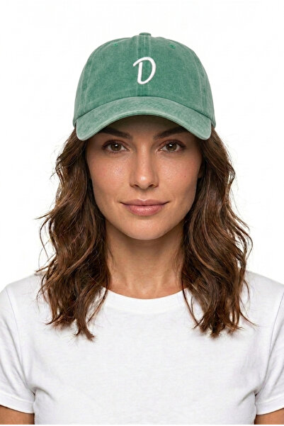 ŞapkaMania Light Green Embroidered Washable Vintage Unisex Hat with Letter D