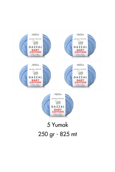 Gazzal Baby Cotton 3423-Lightweight and Comfortable Cotton Yarn for Summer Projects - 5 Yards