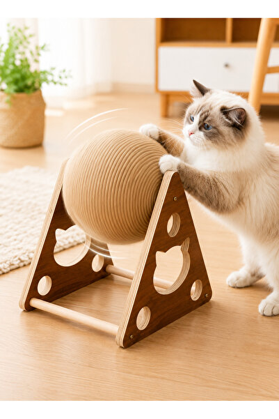 Generic Wooden String Cat Toy Ball, Rotating Cat Scratch Ball Sisal Rope Toy ...
