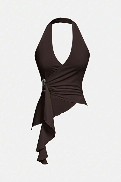 ecemore Halter Neck Buckle Detailed Double Breasted Blouse