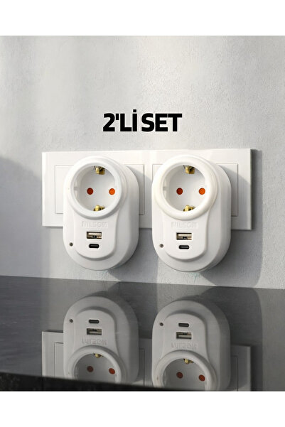 Nilson 2 Pieces of White U-C Plug-Outlet with Single Current Protection