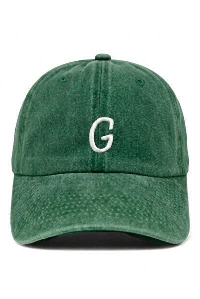 ŞapkaMania Dark Green Embroidered Washable Vintage Unisex Hat with Letter g