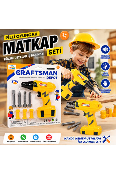 TRUST STORE Pilli Oyuncak Matkap Seti Gerçekçi Ses Efektli Tamir ve Ustalık O...