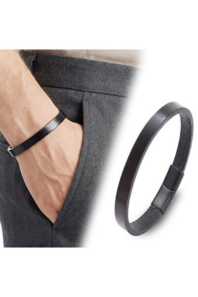 OGHAMAY Black Pu Leather Zamak Men's Bracelet 18393B16D2