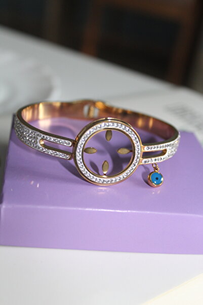 Kudi Oyuncak Steel Evil Eye Bead Women's Gold Hollow Quarter Worn Bracelet