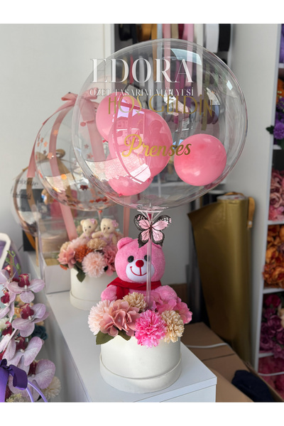 Edora Design Hoşgeldin Prenses Şeffaf Balonlu & Sevimli Peluşlu Yenidoğan Tas...