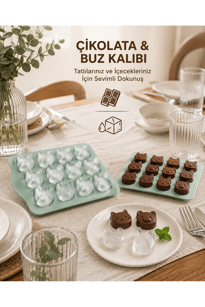 KEA 16 Gözlü Silikon Çikolata ve Buz Kalıbı Hayvan Figürlü Şekerleme Kalıbı 1...
