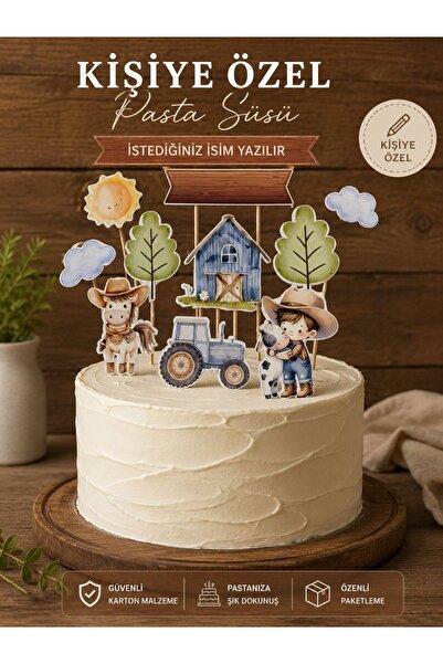 Çiftlik Hayvanları Pasta Süsü, Çiftçi Pasta Süsü, Farmer Caketopper, Cupcake Süsü